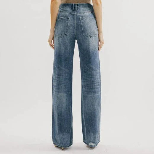 Amy Fashion - Ripped Washed High New Simple Street Loose Straight-leg Denim Jean