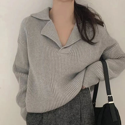 Korean Fashion Loose V Neck Long Sleeve All Match Warm Sweater