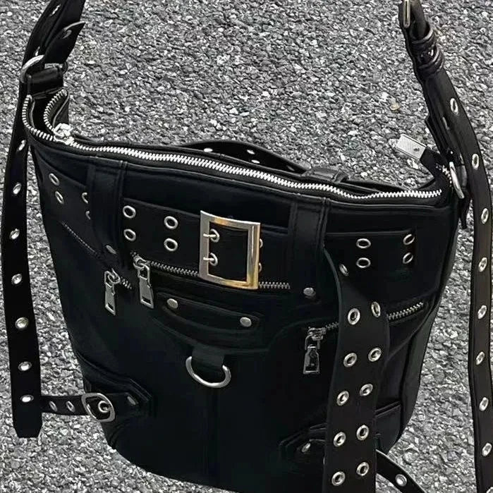 Messenger Motobiker Metal Chic Harajuku Bag Volume Rivets Gothic Cool Big Dark