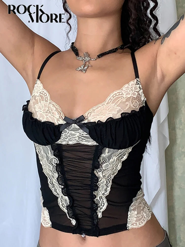 Stitching Gothic Mesh Top Lace Corset Crop