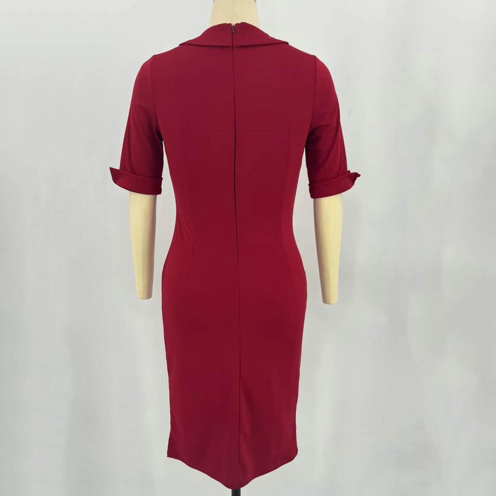 Amy Fashion - Asymmetrical Lapel Half Sleeve Waist Tight High-Waist Dress