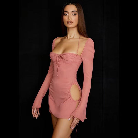 Amy Fashion - Sexy Hollow Out Long Sleeve Elegant Bodycon Dresses