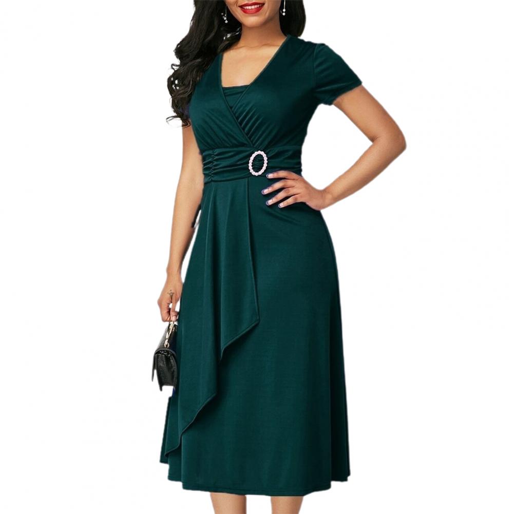 Amy Fashion - Solid Color Large Hem A-Line Dress