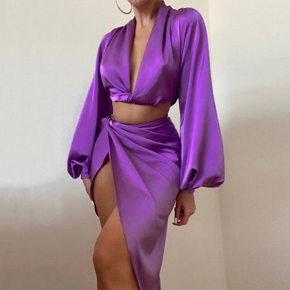 Amy Fashion - Kesiachiccly Satin 2 Piece Set