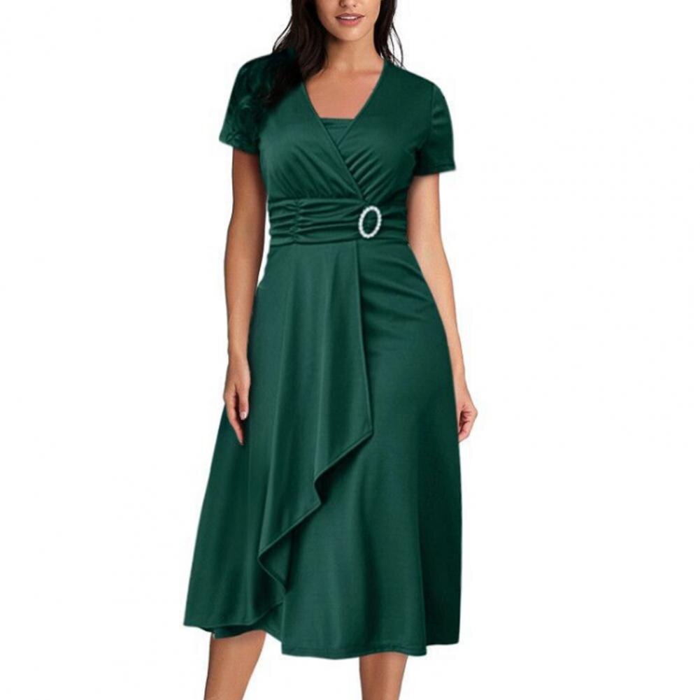 Amy Fashion - Solid Color Large Hem A-Line Dress