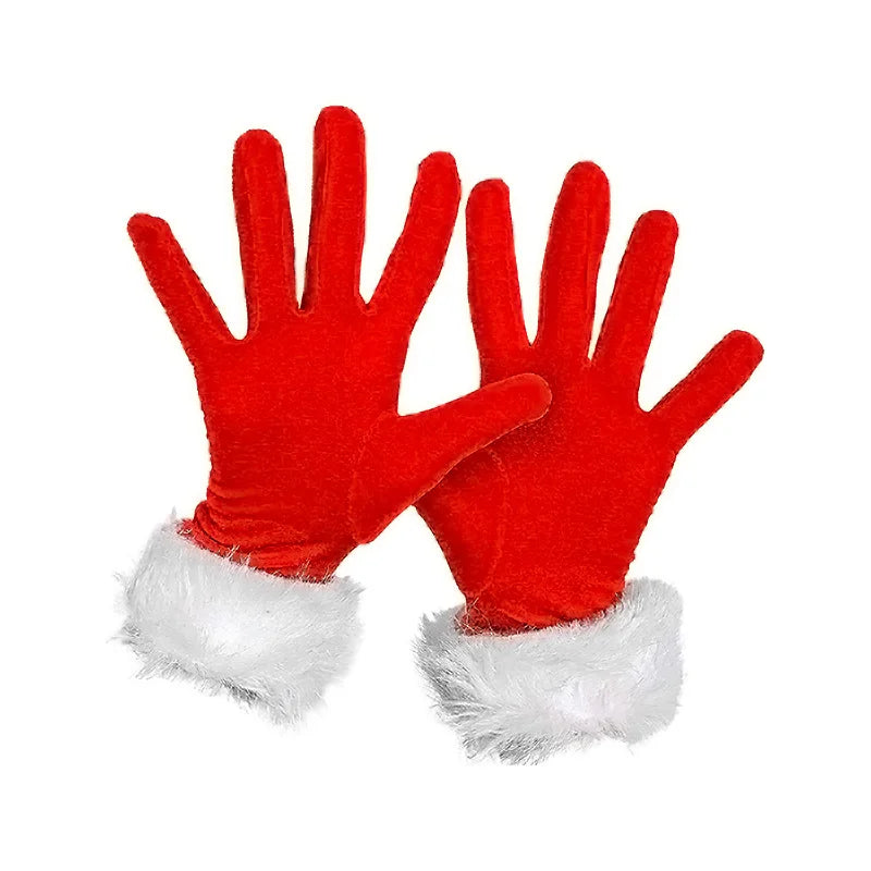 Santa Claus Festive White Fur Red Full Finger Fancy Dress Party Christmas Glove