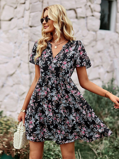 Amy Fashion - V Neck Short Sleeve Loose Chic Printed Dresses