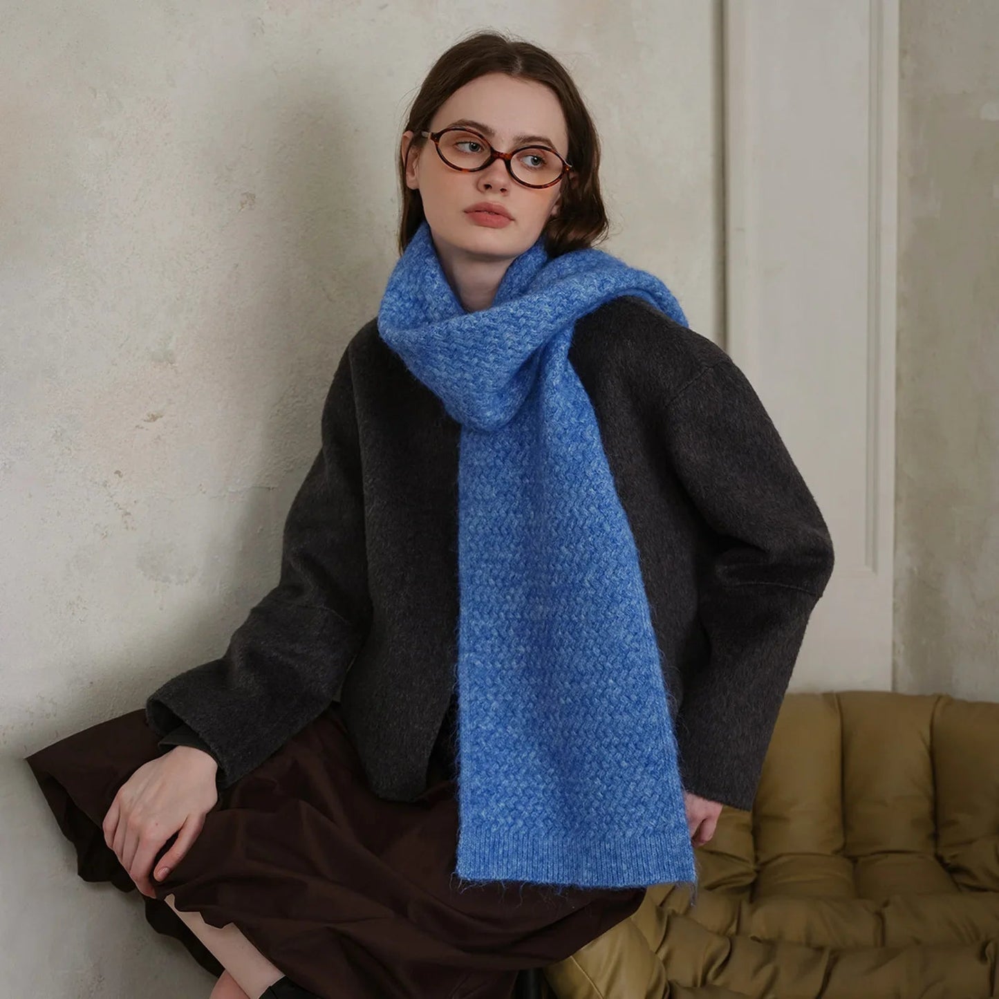 Winter Weave Argyle Solid Travel Scarf