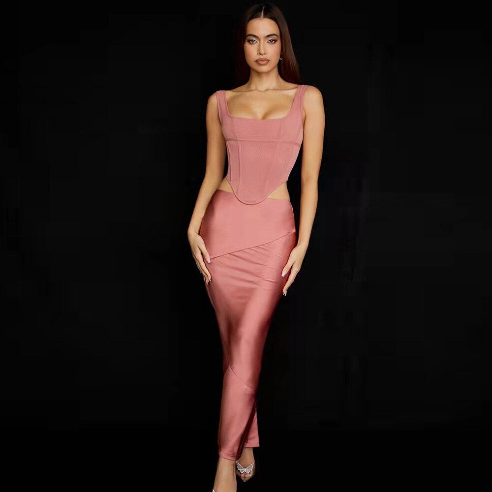 Amy Fashion - 2 Layer Lining Elastic Boned Underwire Split Dresses