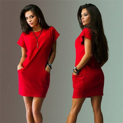 Amy Fashion - Short Sleeve O-neck Midi Dress