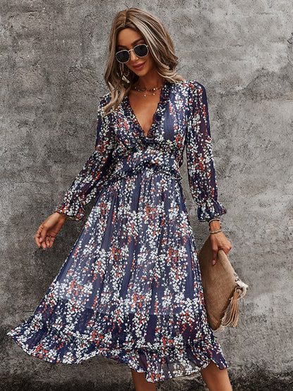 Amy Fashion - Butterfly Sleeve High Waist Casual Print Dresses