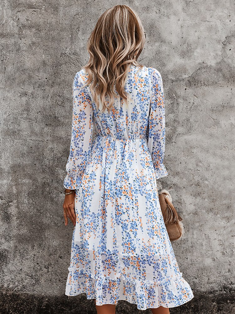 Amy Fashion - Butterfly Sleeve High Waist Casual Print Dresses