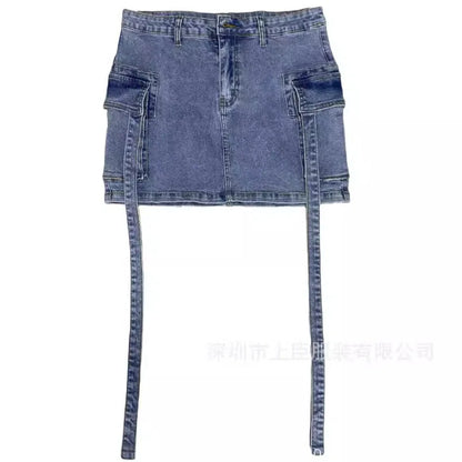 Sexy Short Slim Fit Casual Regular Elegant Splice Denim High Waist Hip Wrap A-Line Skirt