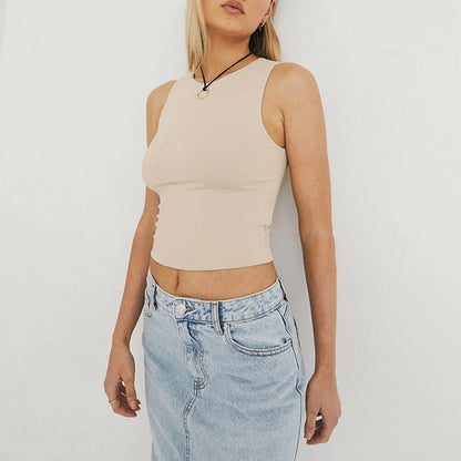 Tight Bottomed Round Neck Sleeveless Racerback Crop Top