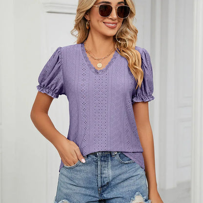 Solid Casual Loose Fashion Summer Vintage Oversized Elegant Female Tops Blouses