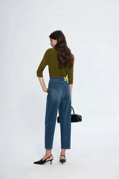 Amy Fashion - Spring New High Waist Retro Washed Blue Straight Jean