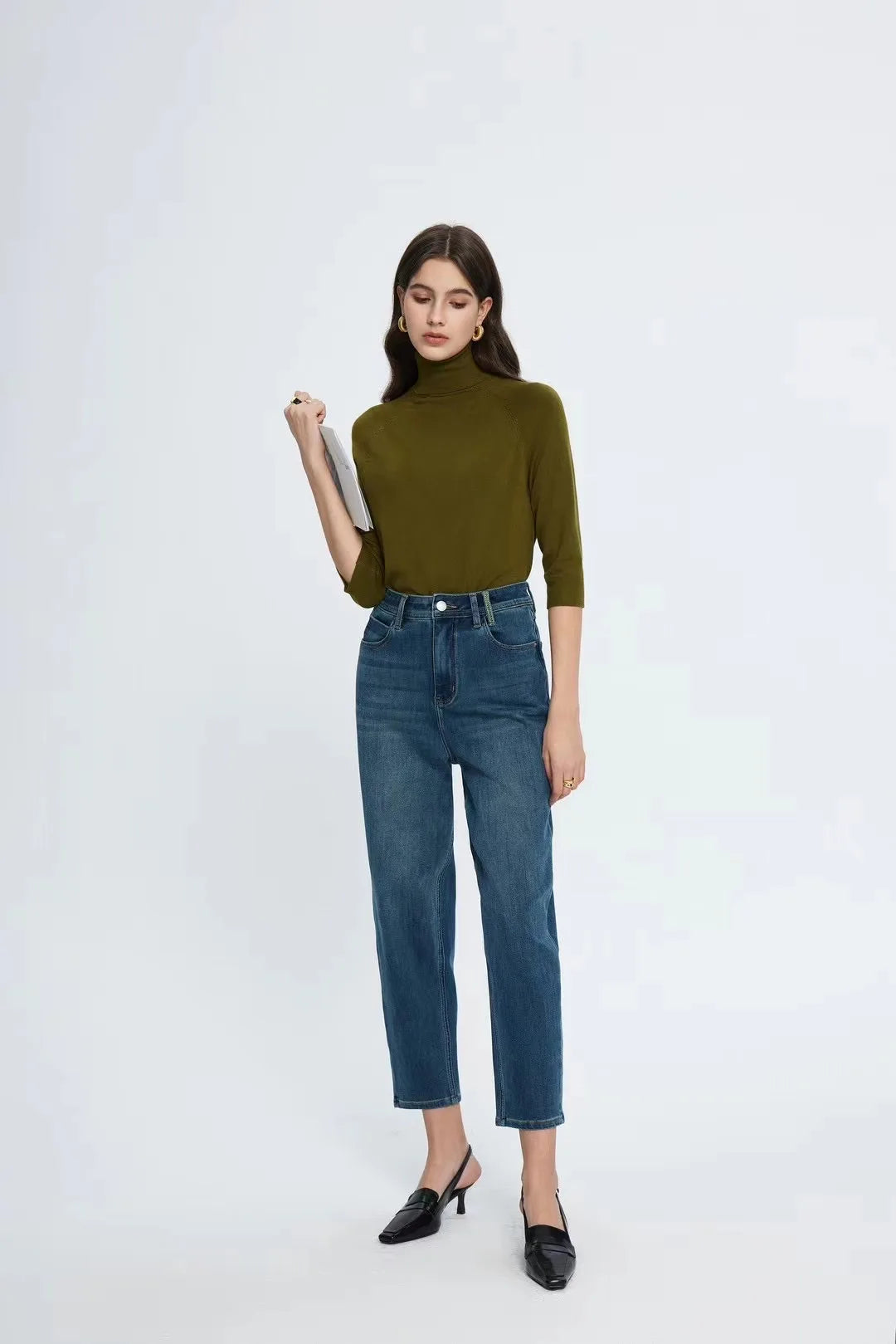 Amy Fashion - Spring New High Waist Retro Washed Blue Straight Jean