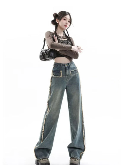 Amy Fashion - INS Natural Waist Lazy Temperament Fashion Versatile Popular Spring and Autumn Women's Jean