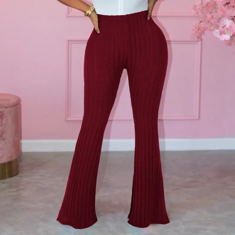 Spring Autumn Elastic Waist Solid Stripe Bodycon Sexy Casual Trouser