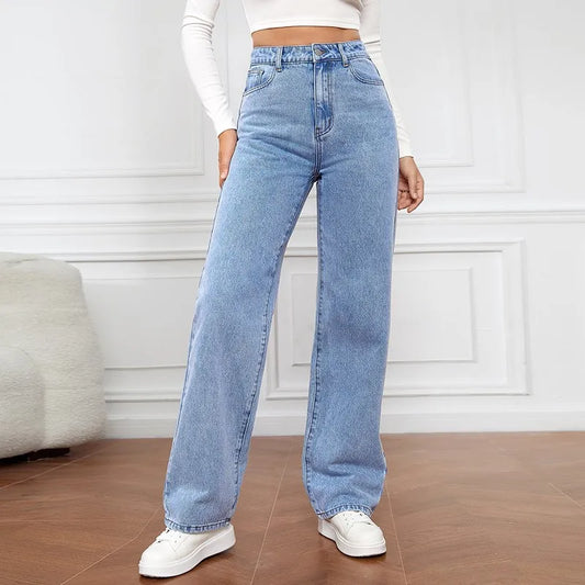 Straight High Waist Vintage Basic Ankle Length Denim Y2K New Washed Pockets Chic Jean