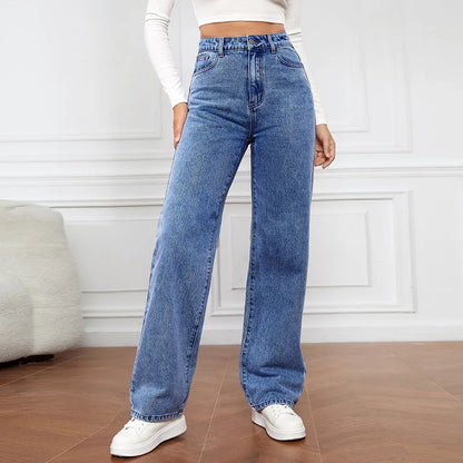 Straight High Waist Vintage Basic Ankle Length Denim Y2K New Washed Pockets Chic Jean