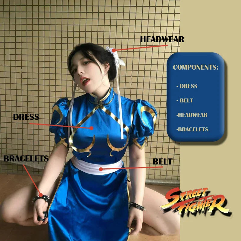 Street Li Chinese Chun Qipao Game Halloween Costume Fighter Cosplay Cheongsam