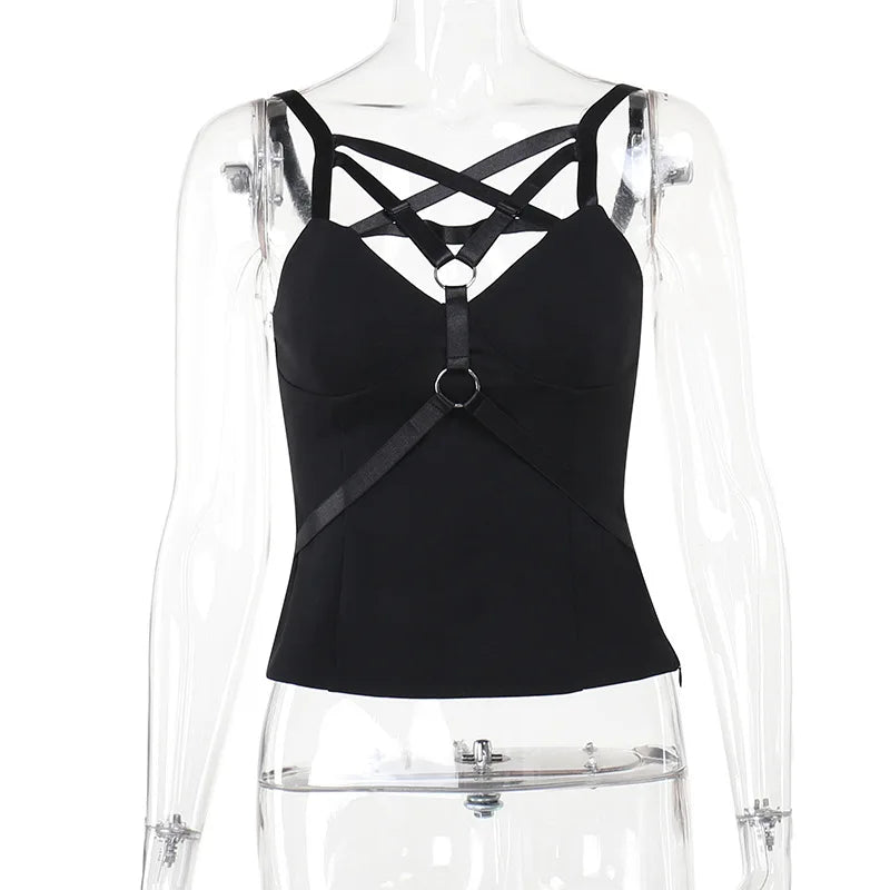 Spicy Girl Dark Style Elegant Pentagram Basic Strap Spring 2024 Women Crop Top