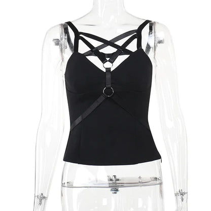 Spicy Girl Dark Style Elegant Pentagram Basic Strap Spring 2024 Women Crop Top