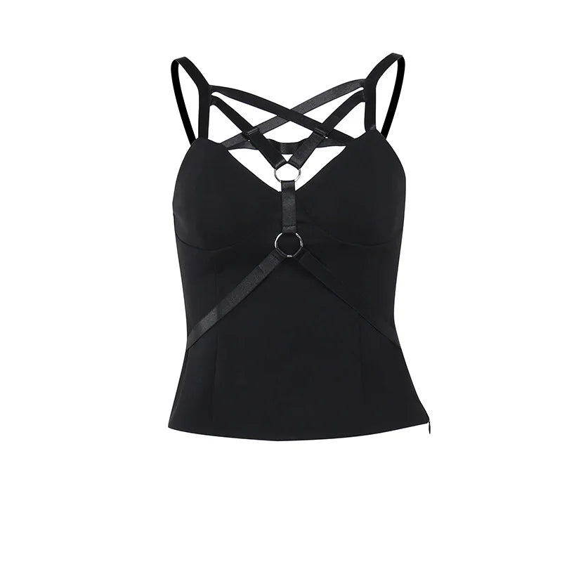 Spicy Girl Dark Style Elegant Pentagram Basic Strap Spring 2024 Women Crop Top