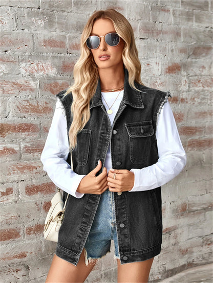 Denim Vest Autumn Washed Sleeveless Waistcoat Casual Baggy Jean Vest Jacket