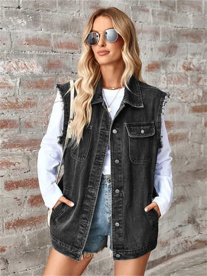 Denim Vest Autumn Washed Sleeveless Waistcoat Casual Baggy Jean Vest Jacket