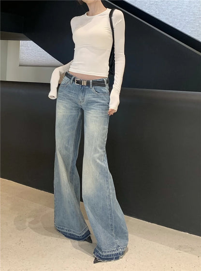 Y2K Low Waist Flare Spring Summer Autumn Fashion Lady Denim Low Rise Jean