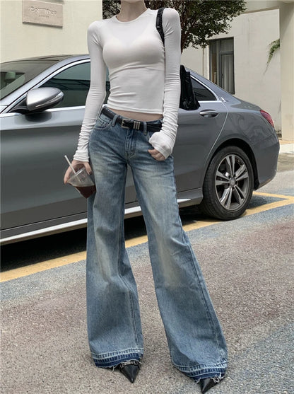 Y2K Low Waist Flare Spring Summer Autumn Fashion Lady Denim Low Rise Jean