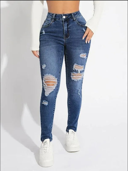 Amy Fashion - Stretch Skinny High Waist Ripped Butt Lifting Casual Slim Denim Jean