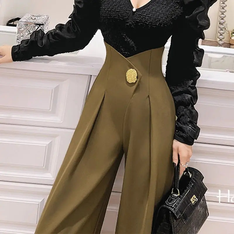 Stylish High Waist Three-Dimensional Spliced Wide Leg Pants