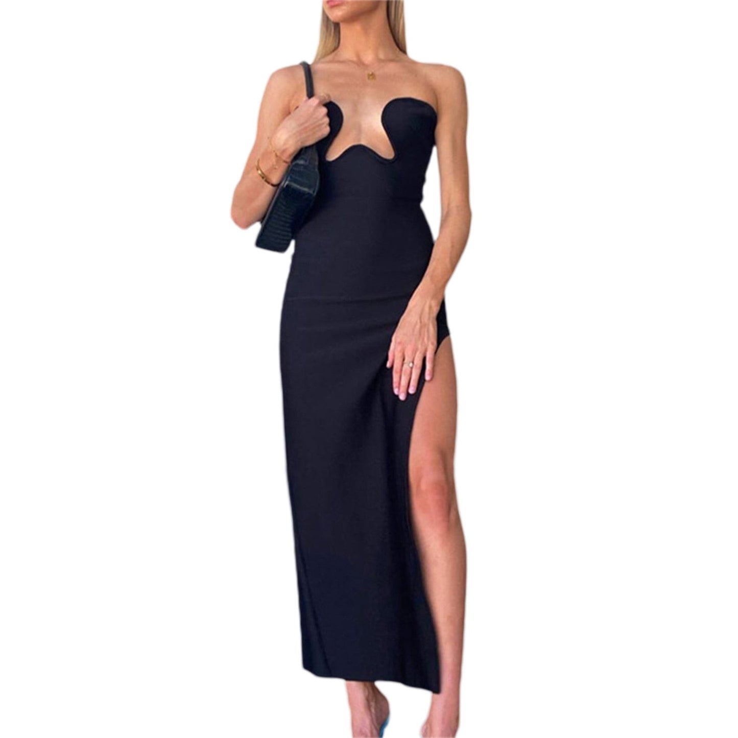 Amy Fashion - Satin Silky Spaghetti Strap Split Long Dress