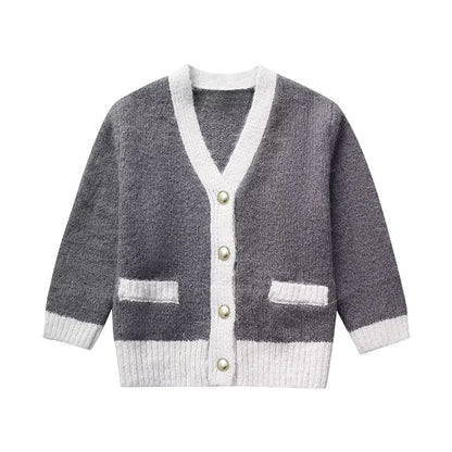 2024 Spring Grey White Patchwork Knitted Women Cardigan Jacket Half Sleeve Slim Buttons Cozy Sweater