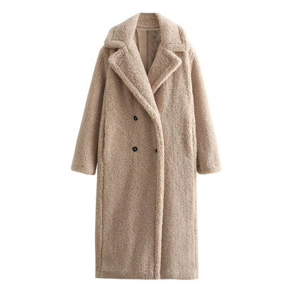 Wool Blend Autumn Winter Lapel Chic Long Sleeve Double Breasted Big Street Coat