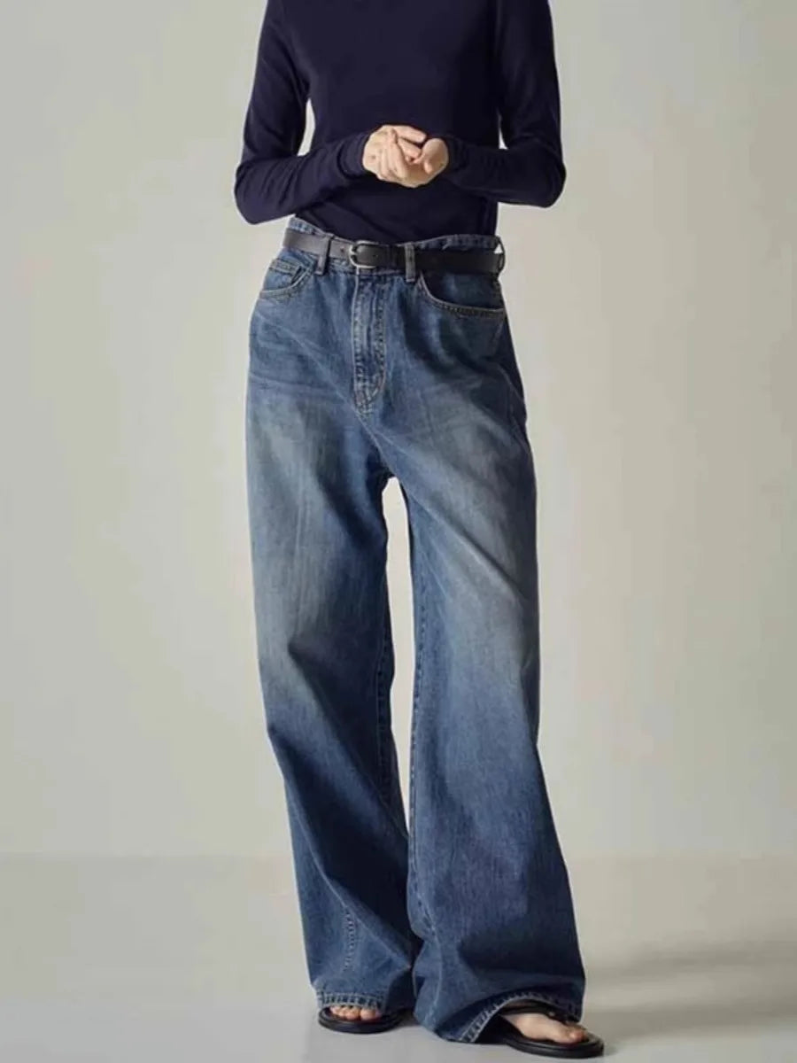 Amy Fashion - Spring Fall New High-waisted Wide-leg High Quality Long Baggy Y2K Jean