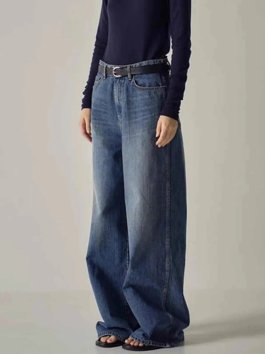 Amy Fashion - Spring Fall New High-waisted Wide-leg High Quality Long Baggy Y2K Jean