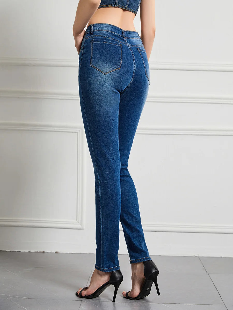 Amy Fashion - Elastic Slim High Waist Small Feet Casual Autumn Winter Jean