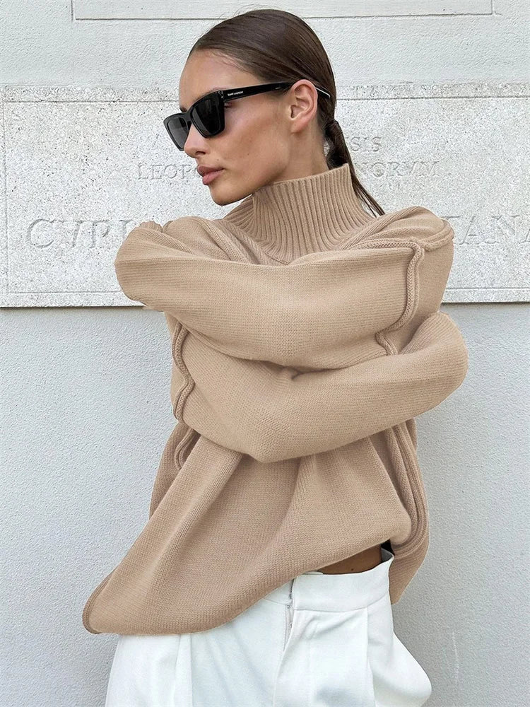 Winter Knit Pullover Female Clothes Loose Casual Ribbed Stylish Cozy Trendy Chic Comfortable Sweater