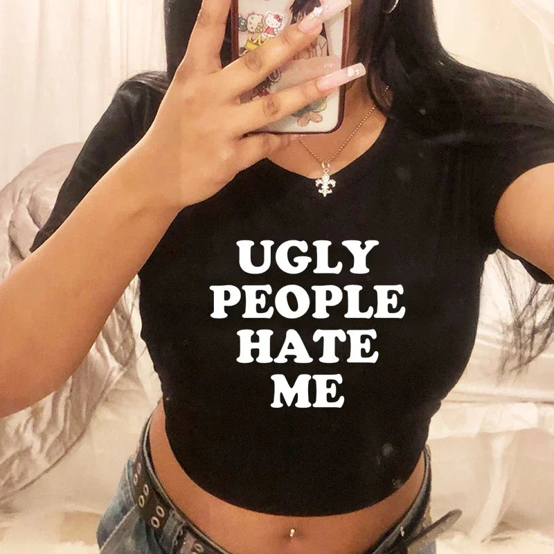 People Hate Harajuku Sassy Women's Grunge Goth Funny Crop Top