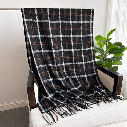 Vintage Style Cashmere Plaid Scarf - Unisex Winter Shawl Wrap