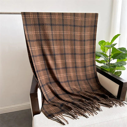 Vintage Style Cashmere Plaid Scarf - Unisex Winter Shawl Wrap