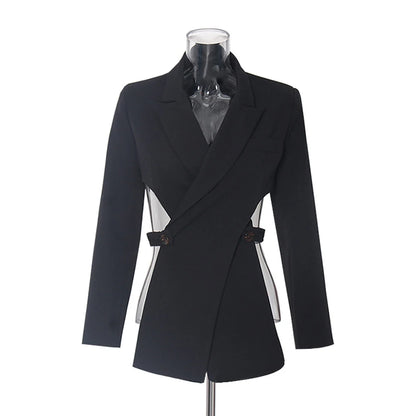 Sexy Slimming Hollow Out Notched Collar Long Sleeve Crisscross Casual Front Fashion Blazer