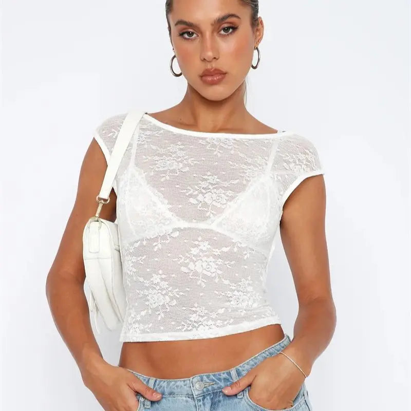 AMY - Sexy See Through Mesh Backless Bodycon Summer Party Crop Top