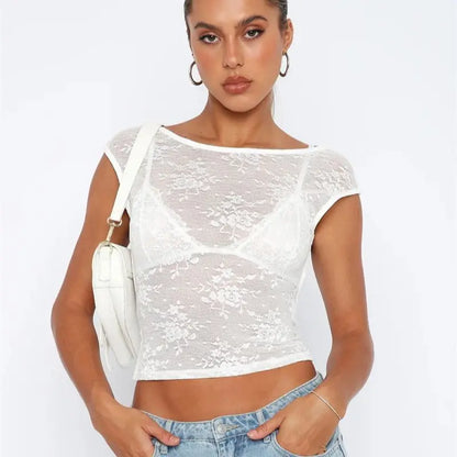 AMY FASHION - Sexy See Through Mesh Backless Bodycon Summer Party Crop Top