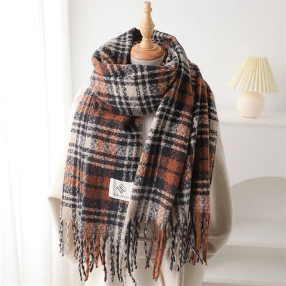 Korean Style Plaid Cashmere Pashmina Wrap Scarf - Winter Warm and Thick