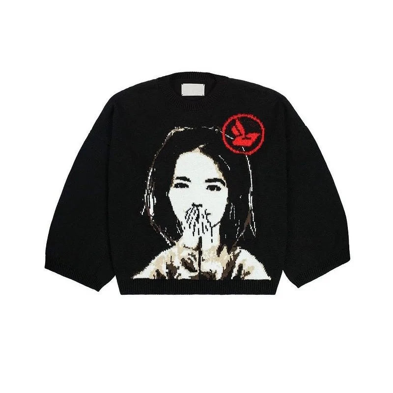 Winter Oversize Streetwear Japanese Anime Girl Cotton Loose Knit Sweater